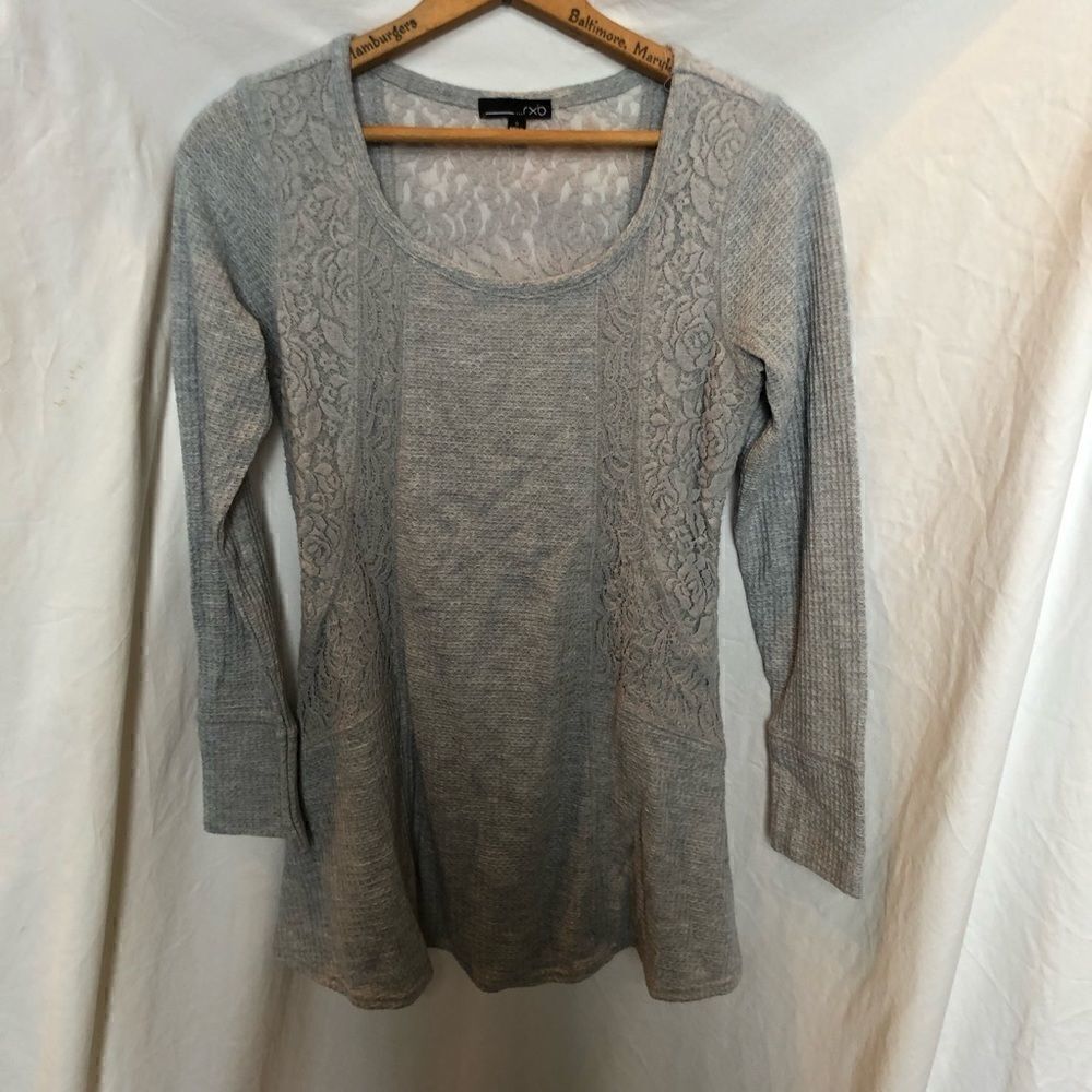 RXB Tunic Blouse Gray Small Lacy Long sleeved